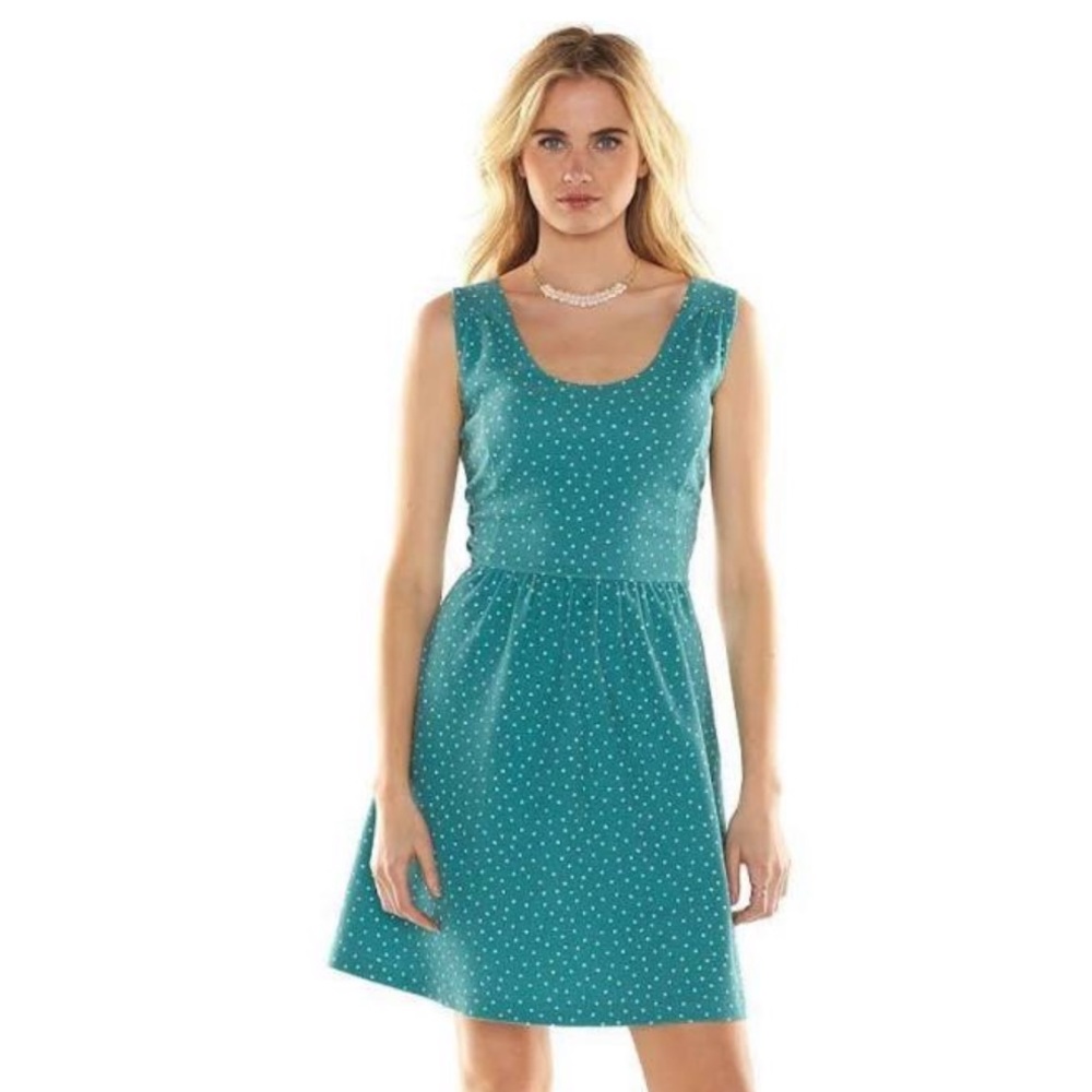 Lauren Conrad Teal polka dot dress